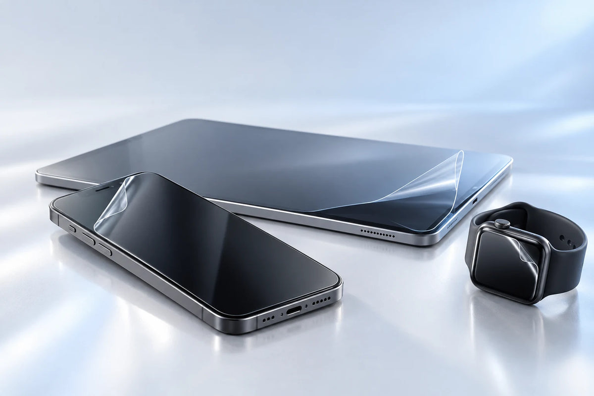 Smartphone, Tablet und Smartwatch mit flexibler Displayschutzfolie